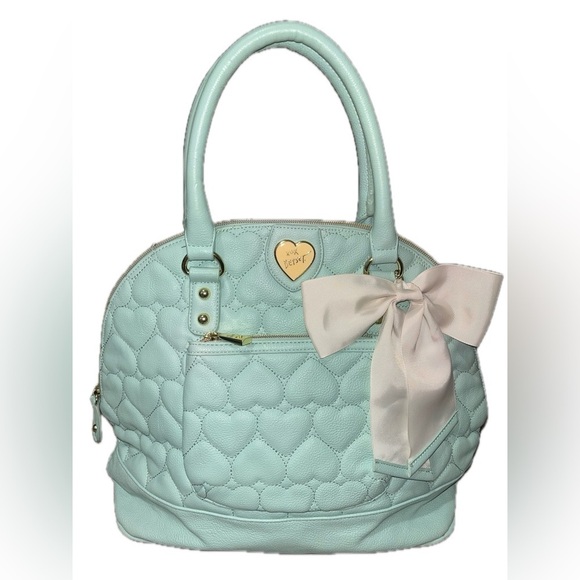 Betsey Johnson Green Quilted Satchel with a Cream Bow - Picture 1 of 14